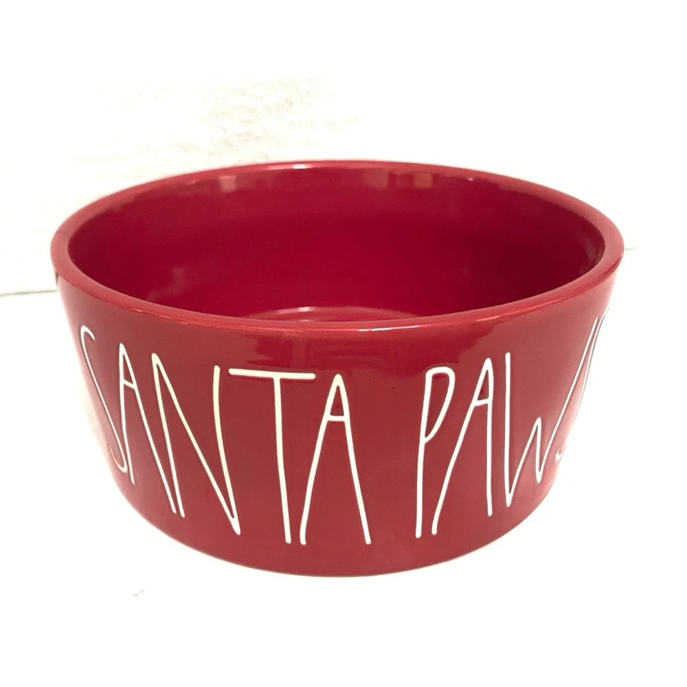 Rae Dunn SANTA PAWS Dog Bowl Pet Dish Red with Large White Letters 8